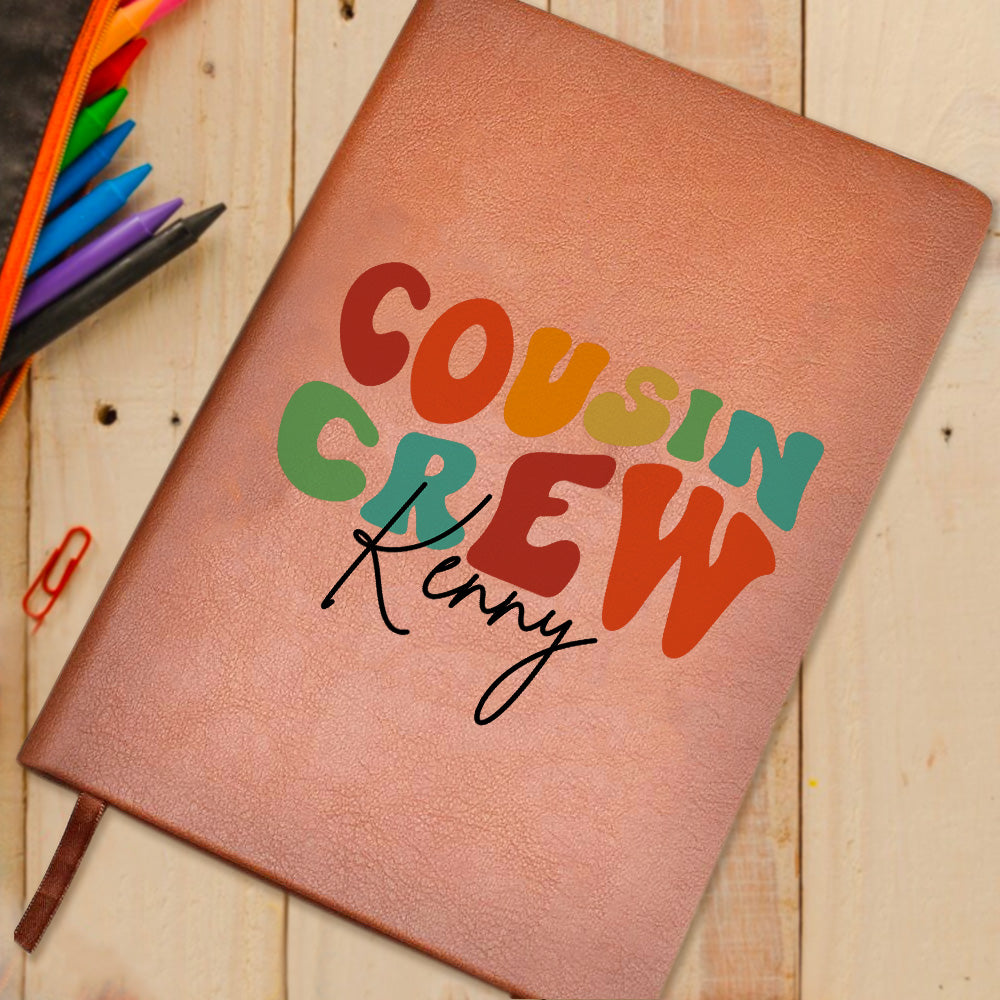 Personalized Cousin Crew Leather Notebook with Custom Name, Family Gift Journal for Kids and Adults