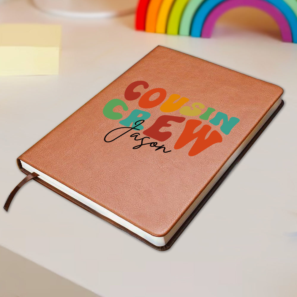 Personalized Cousin Crew Leather Notebook with Custom Name, Family Gift Journal for Kids and Adults