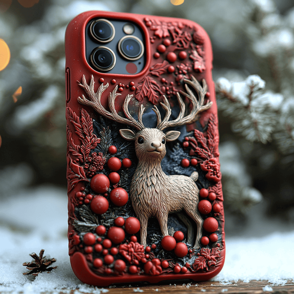 Winter Themed 3D Reindeer Phone Case  Festive Holiday Design for iPhone & Samsung