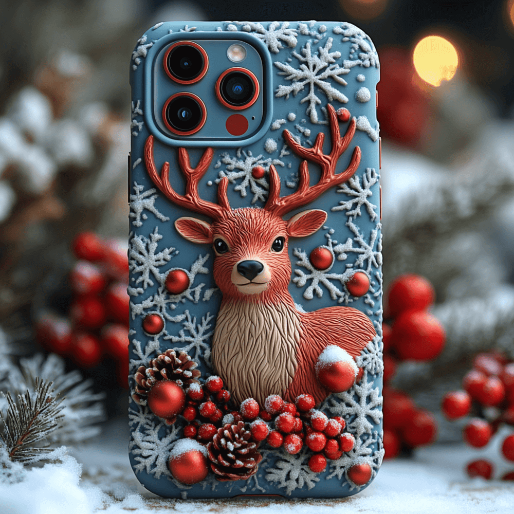 Winter Themed 3D Reindeer Phone Case  Festive Holiday Design for iPhone & Samsung