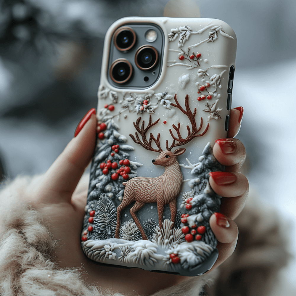 Winter Themed 3D Reindeer Phone Case  Festive Holiday Design for iPhone & Samsung