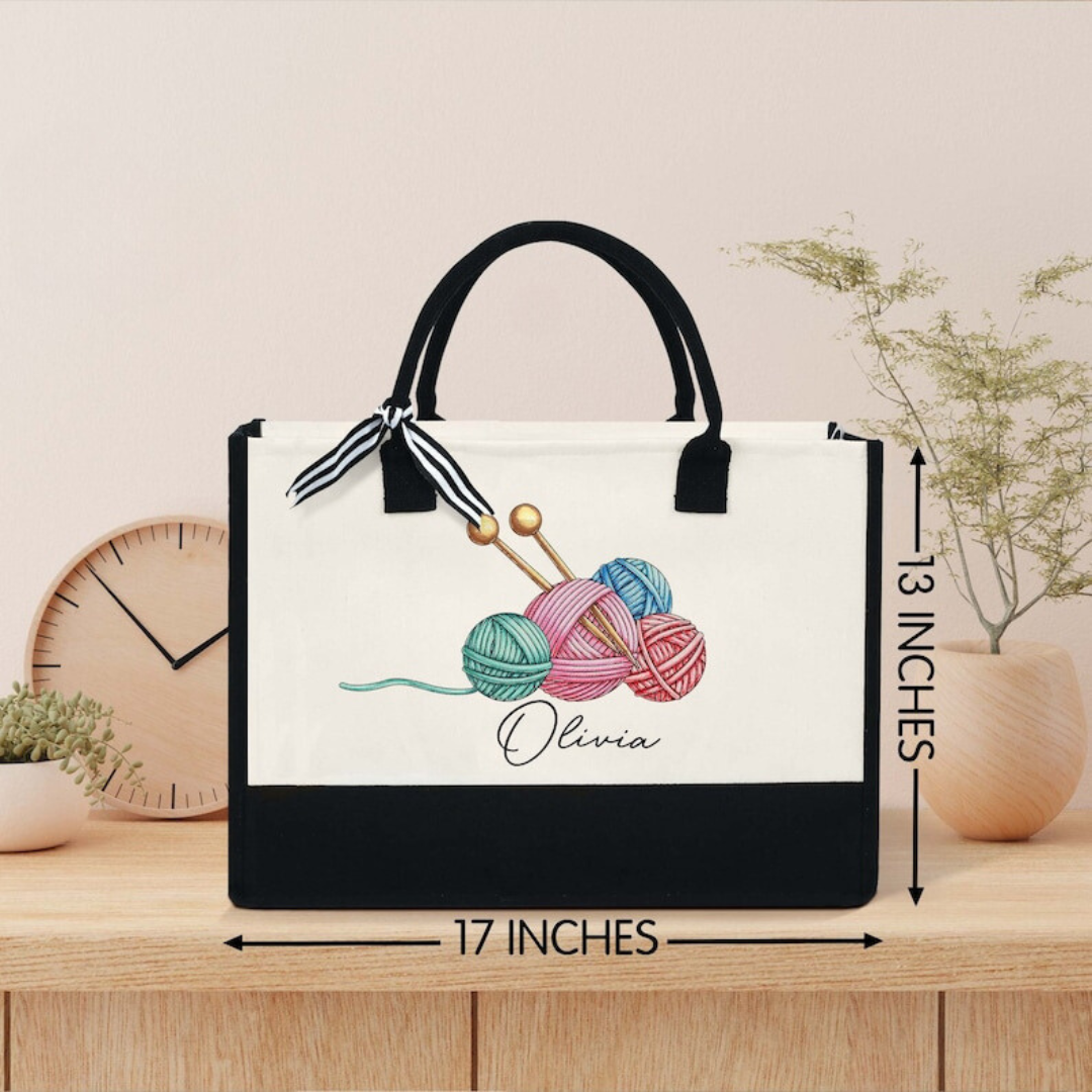Personalized Knitting Tote Bag, Crochet Tote Bag, Tote For Crochet, Gift For Mom, Grandma Bag, Crochet Gift, Knitting Gift, Tote Bag Gift