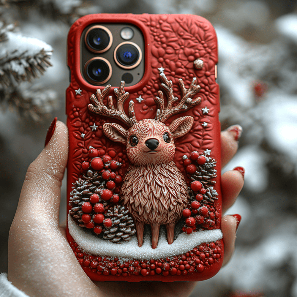 Winter 3D Reindeer Phone Case,Festive Christmas Design for iPhone, Samsung Galaxy