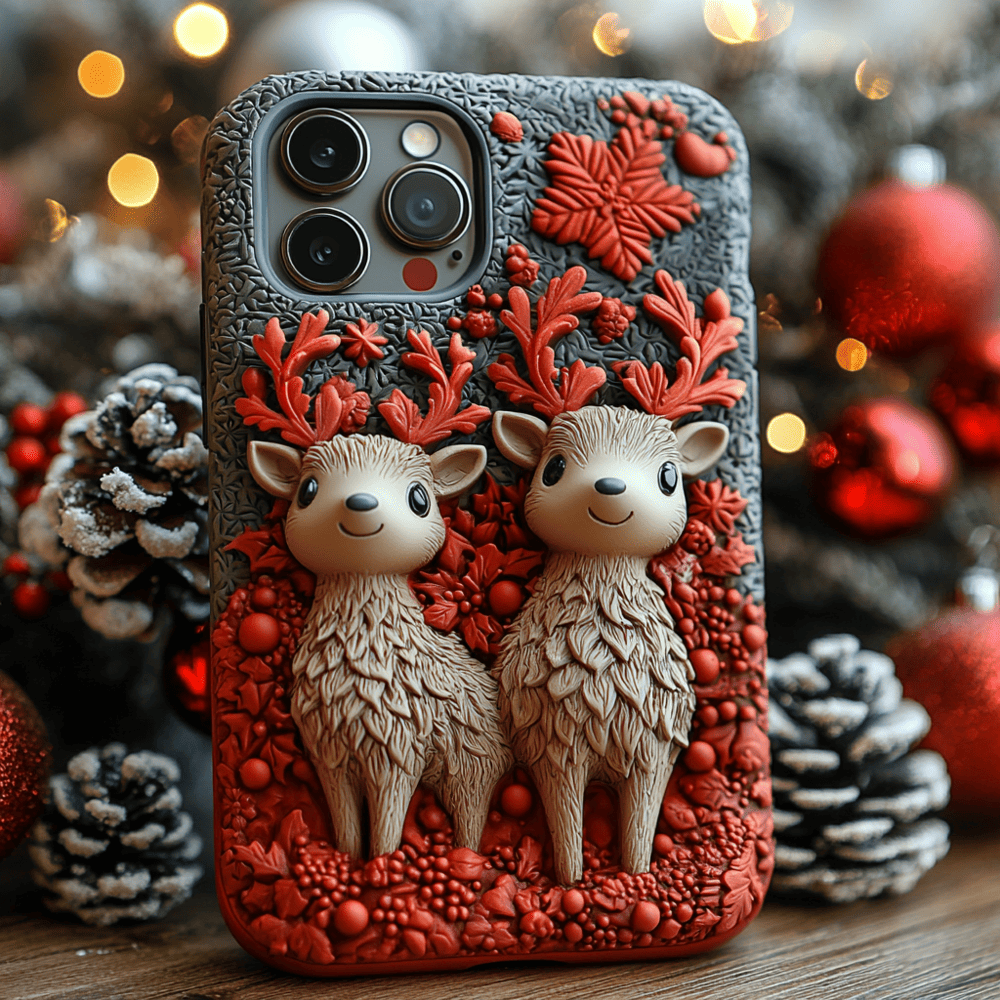 Winter 3D Reindeer Phone Case,Festive Christmas Design for iPhone, Samsung Galaxy