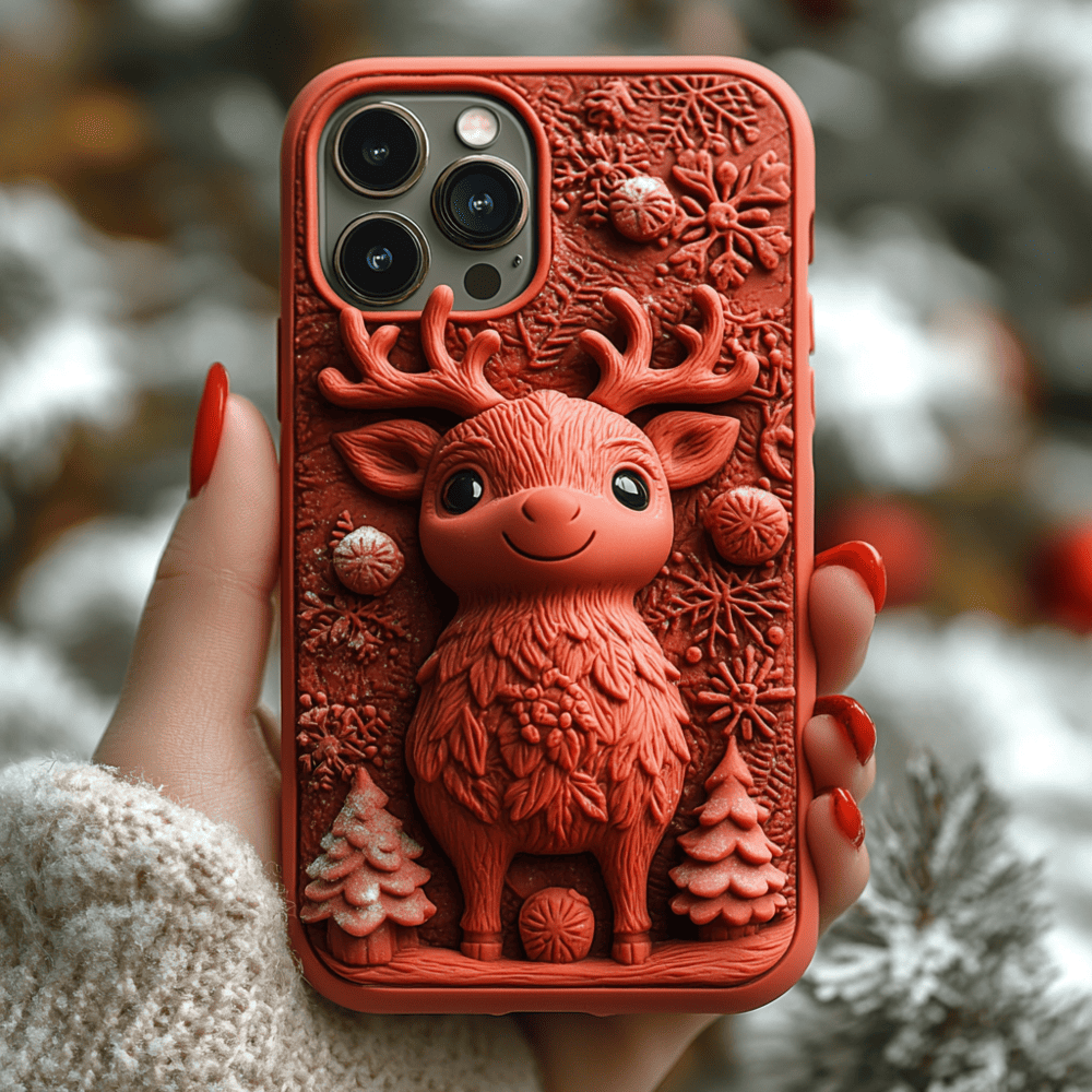 Winter 3D Reindeer Phone Case,Festive Christmas Design for iPhone, Samsung Galaxy