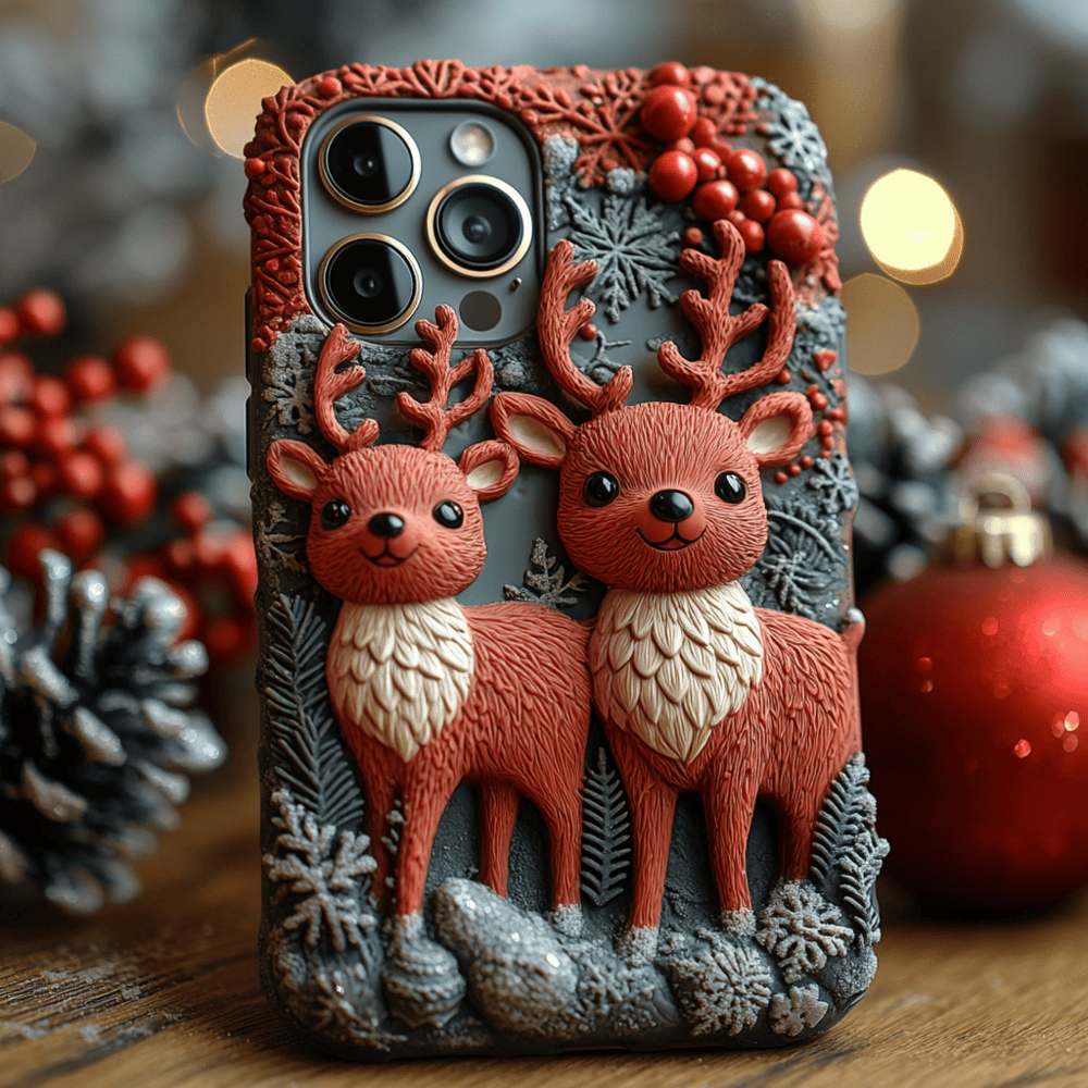 Winter 3D Reindeer Phone Case,Festive Christmas Design for iPhone, Samsung Galaxy