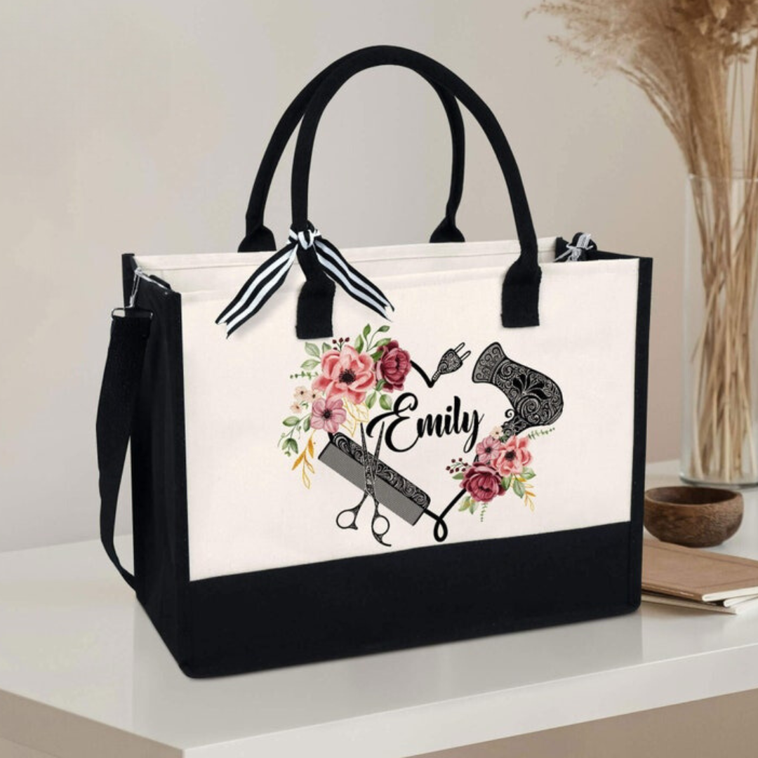 Custom Hair Stylist Tote Bag with Name, Waterproof Large Capacity Hairdresser Canvas Handbag, Birthday/Appreciation Gift for Hairstylist/Beautician