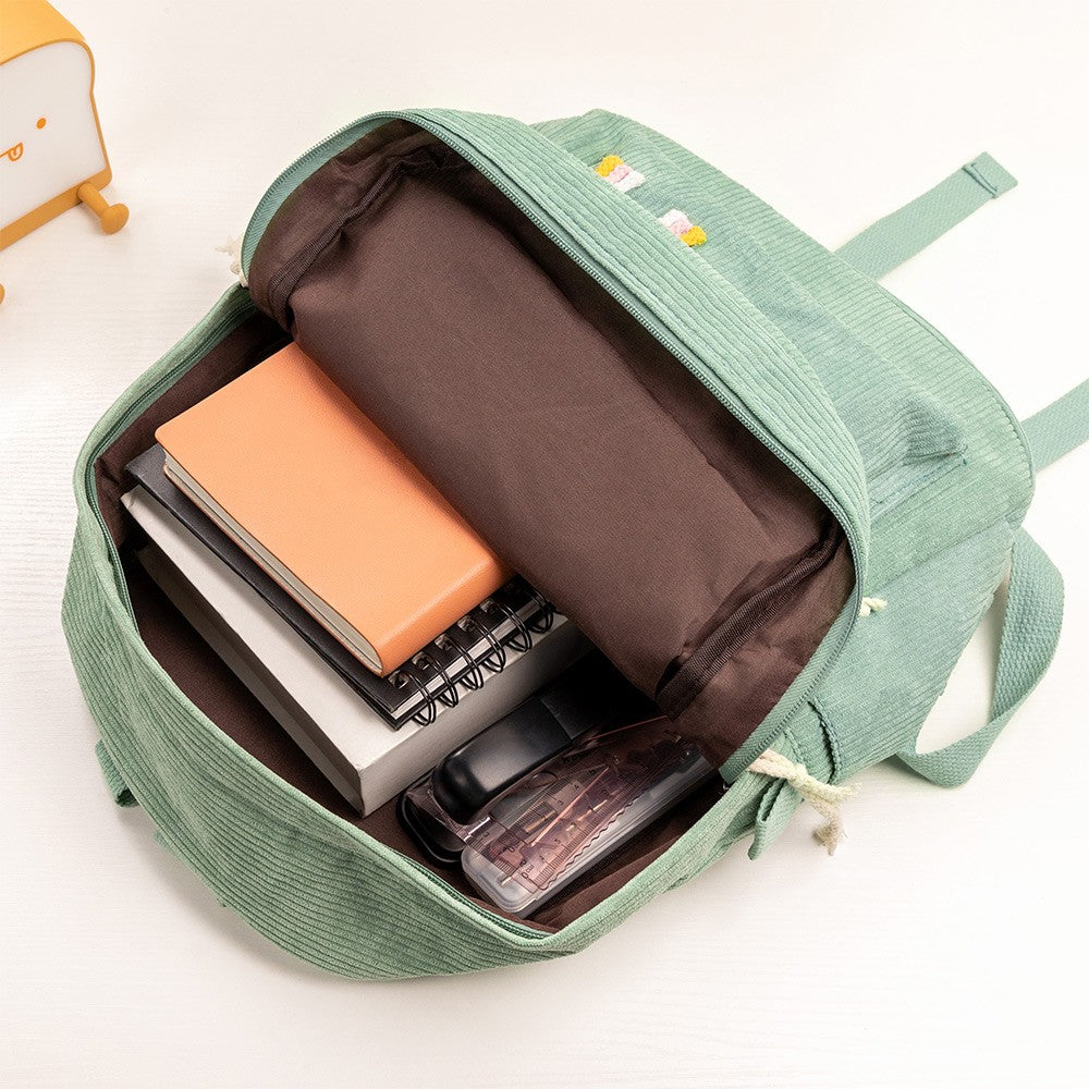 Personalized Braided Flower Rainbow Name Corduroy Backpack, Custom Toddler School Bag, Birthday/Children's Day/Back to School Gift for Kids