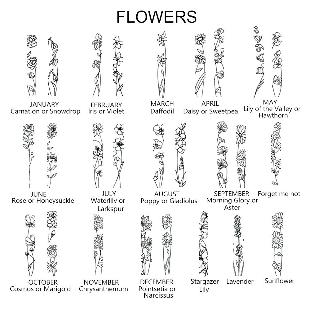 Personalized Birth Flower Engraved Bar Necklace, Customize 4 Sides with Engraving, Family Necklace, Women's Jewelry, Birthday/Anniversary/Mother's Day Gift for Her