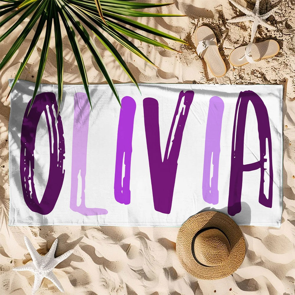 Custom Name Multicolor Beach Towel, Quick Dry Microfiber Bath Towel, Vacation/Beach/Pool Party Favor, Travel Essential, Gift for Kids/Family/Friends