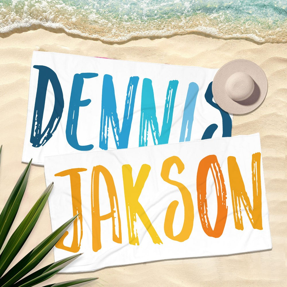 Custom Name Multicolor Beach Towel, Quick Dry Microfiber Bath Towel, Vacation/Beach/Pool Party Favor, Travel Essential, Gift for Kids/Family/Friends
