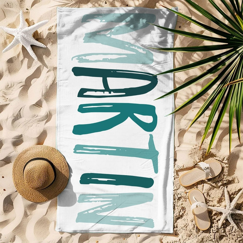 Custom Name Multicolor Beach Towel, Quick Dry Microfiber Bath Towel, Vacation/Beach/Pool Party Favor, Travel Essential, Gift for Kids/Family/Friends