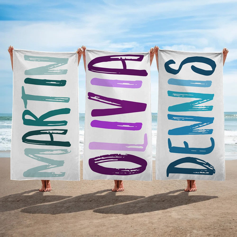 Custom Name Multicolor Beach Towel, Quick Dry Microfiber Bath Towel, Vacation/Beach/Pool Party Favor, Travel Essential, Gift for Kids/Family/Friends