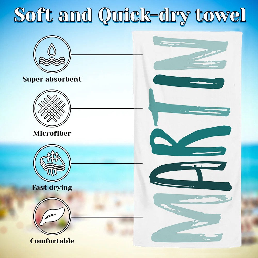 Custom Name Multicolor Beach Towel, Quick Dry Microfiber Bath Towel, Vacation/Beach/Pool Party Favor, Travel Essential, Gift for Kids/Family/Friends