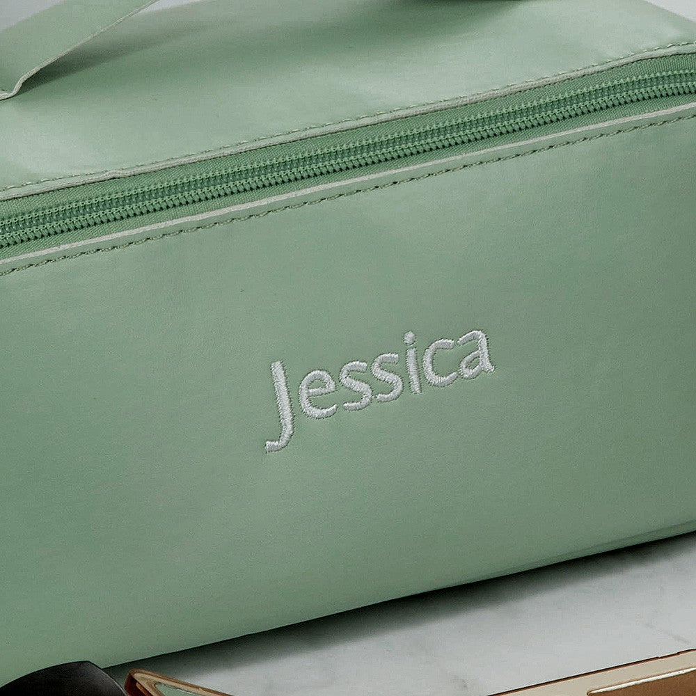 Personalized Embroidery Name Leather Makeup Bag, Large Capacity Cosmetic Bag with Zipper, Travel Accessories, Bridal Party Favor for Bridesmaids/Her