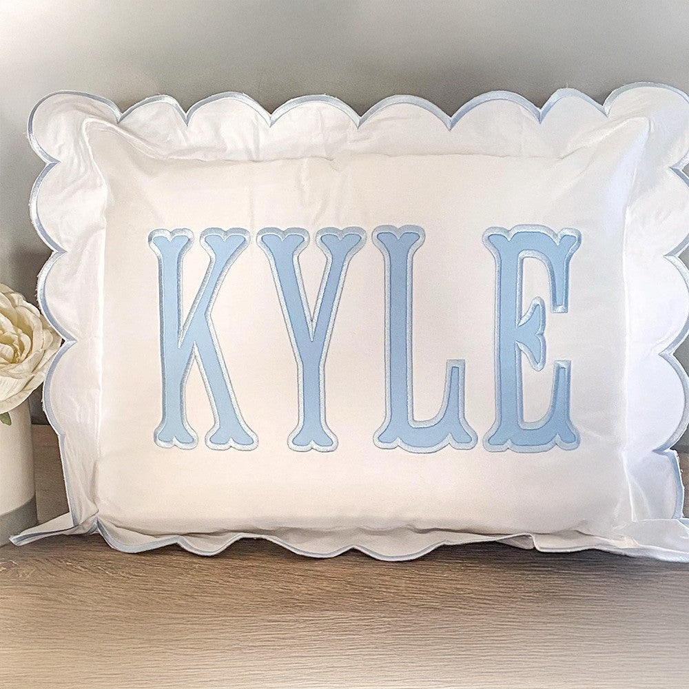 Scallop Pillow Sham/Monogram Nursery Pillow/Personalized Baby Gift/Bow Pillow/College Monogram Pillow/Decorative Throw/Monogram Pillow Sham