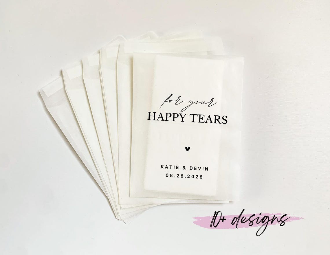 Personalized Wedding Tissue Packs | Personalized Wedding Confetti Packs | Happy Tears | Confetti Packs | Tissue Packets | Wedding Favor