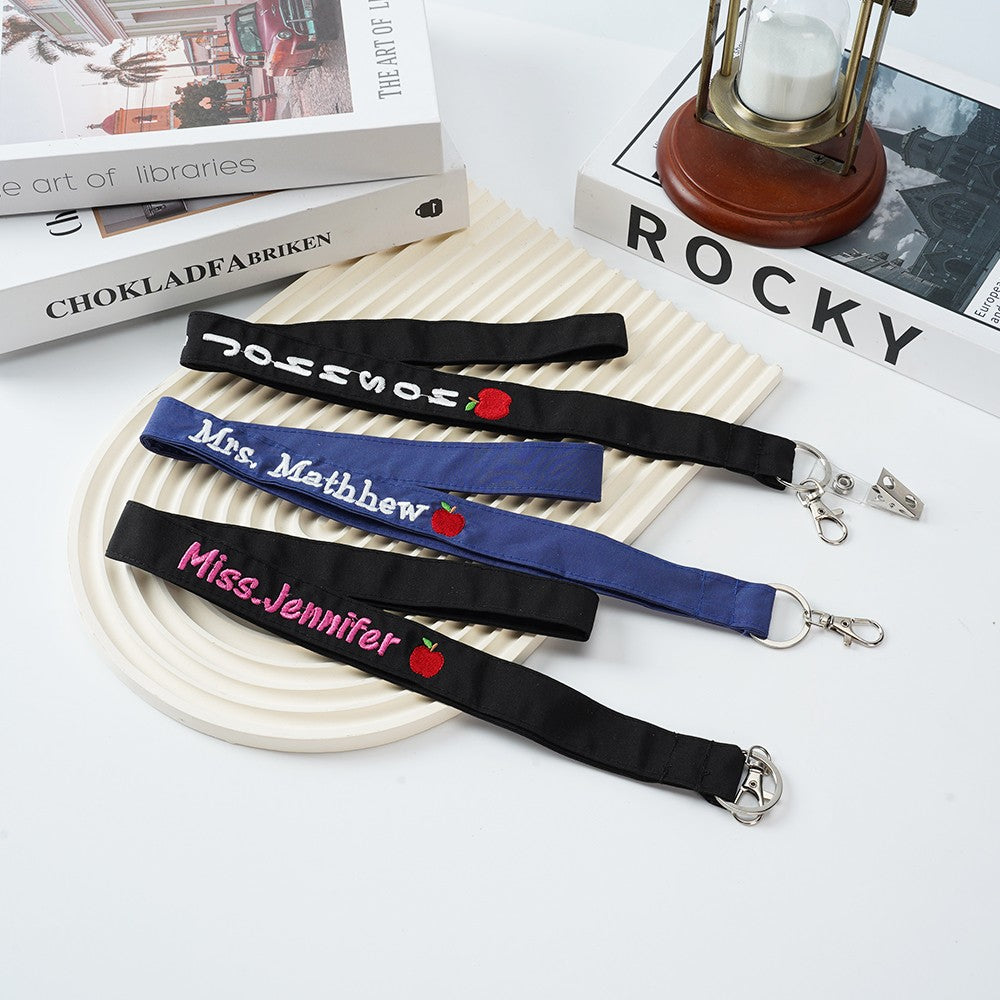 Teacher Lanyard Id Badge Holder With Apple, Personalized Id Strap, Teacher Appreciation Gift, Preschool Teacher Gift, Gifts for Her Under 30