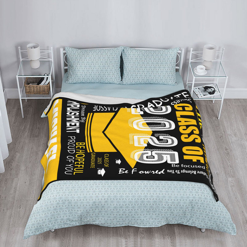 Personalized Multicolor Class of 2025 Bachelor Cap Soft Graduation Flannel Blanket with Text, Graduation Inspirational Gift for Graduates