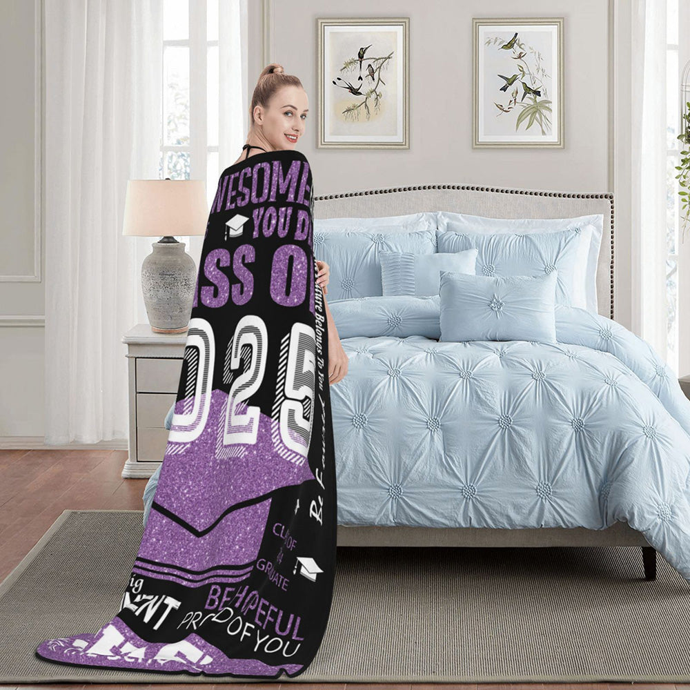 Personalized Multicolor Class of 2025 Bachelor Cap Soft Graduation Flannel Blanket with Text, Graduation Inspirational Gift for Graduates