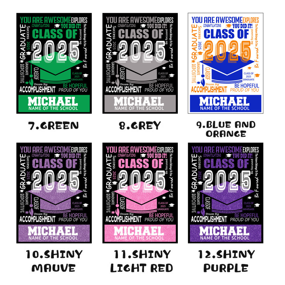 Personalized Multicolor Class of 2025 Bachelor Cap Soft Graduation Flannel Blanket with Text, Graduation Inspirational Gift for Graduates