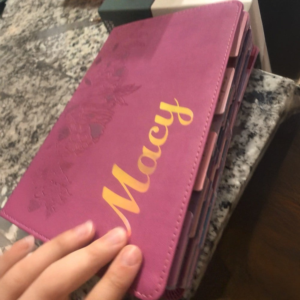 Pink NLT Personal Size Giant Print Holy Bible with Ombre Tabs,Red Letter, Leather Touch with personalized Name