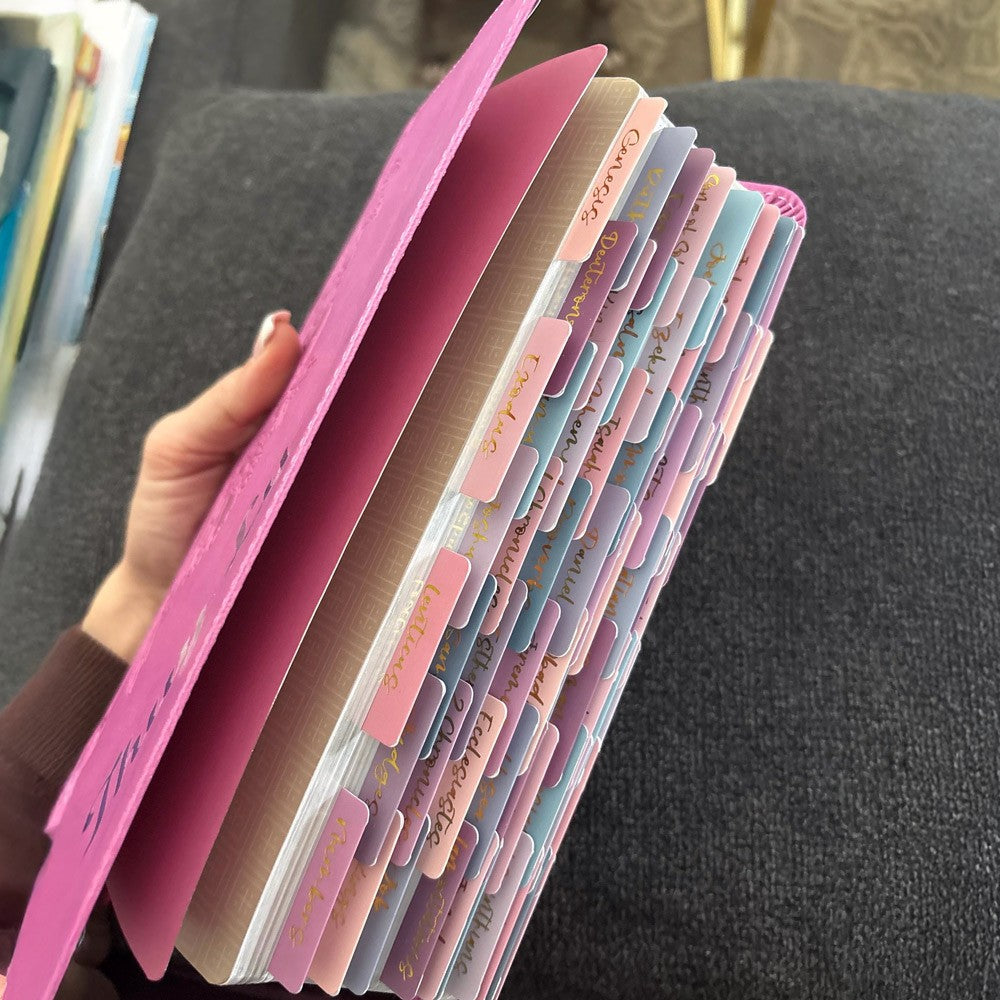 Pink NLT Personal Size Giant Print Holy Bible with Ombre Tabs,Red Letter, Leather Touch with personalized Name