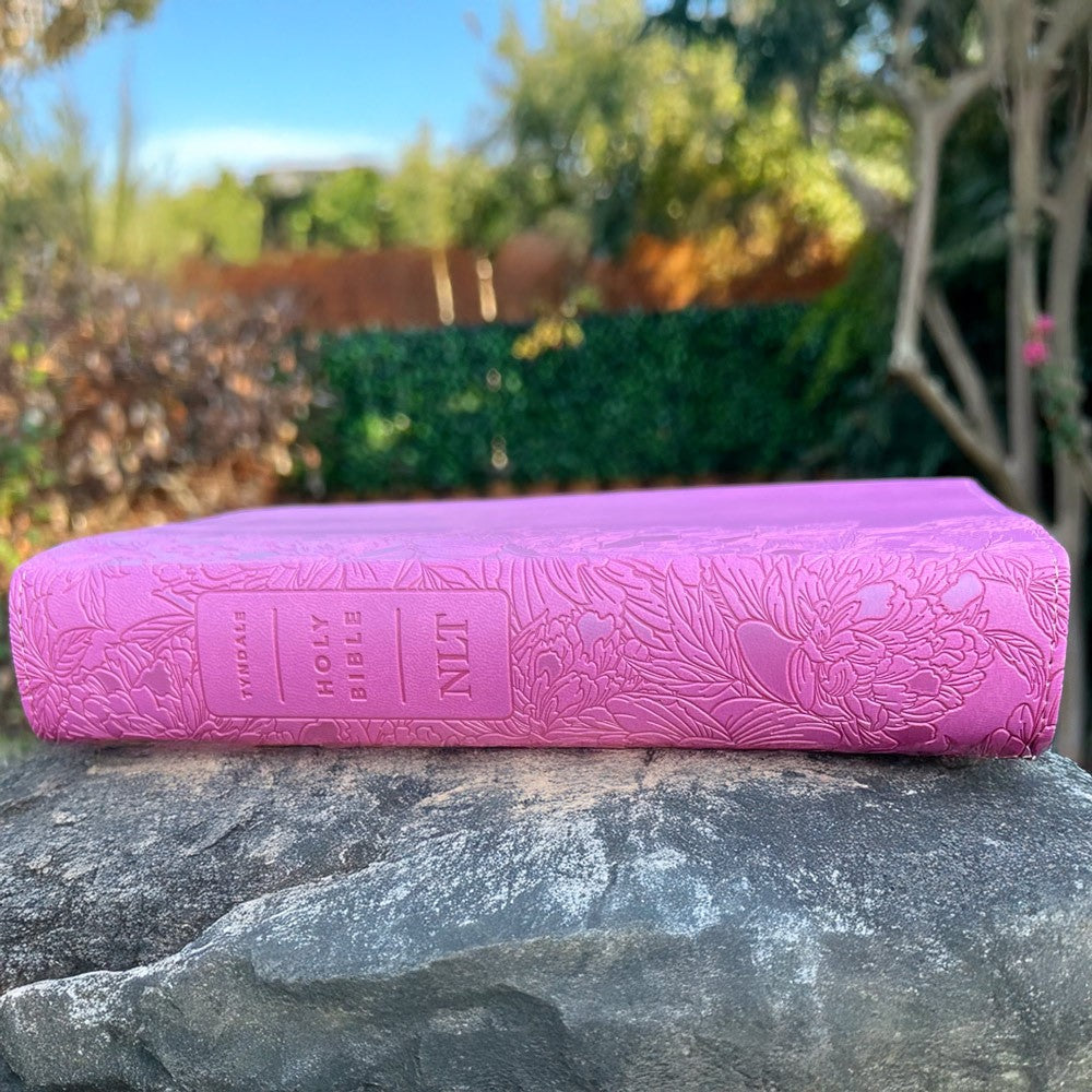 Pink NLT Personal Size Giant Print Holy Bible with Ombre Tabs,Red Letter, Leather Touch with personalized Name