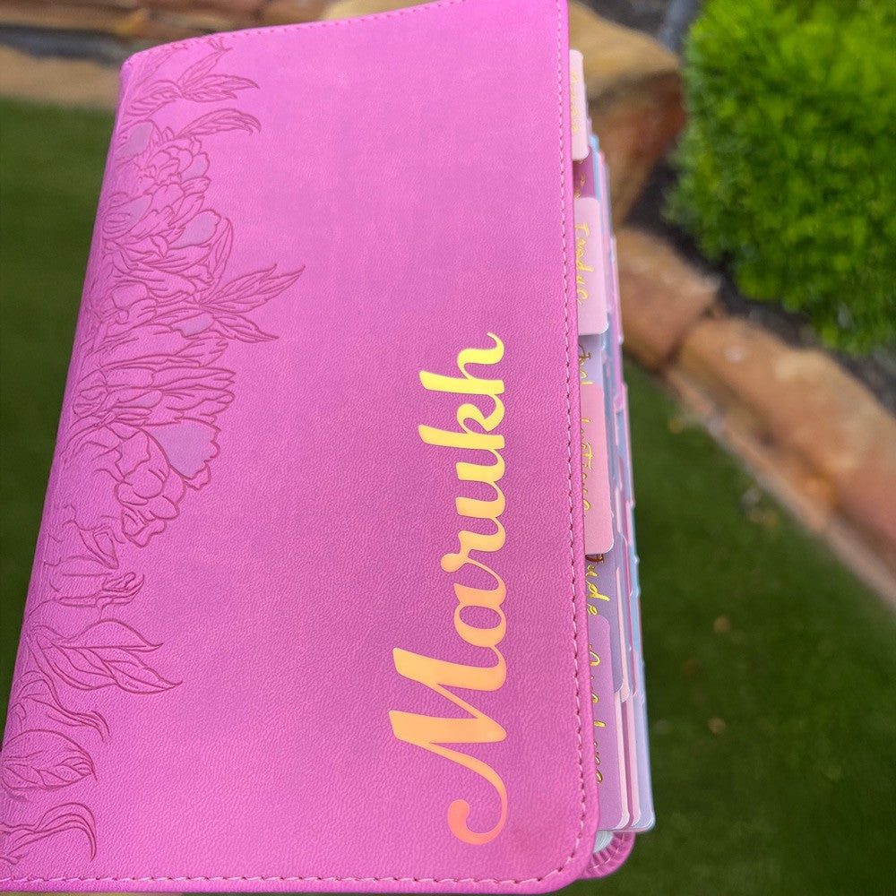 Pink NLT Personal Size Giant Print Holy Bible with Ombre Tabs,Red Letter, Leather Touch with personalized Name