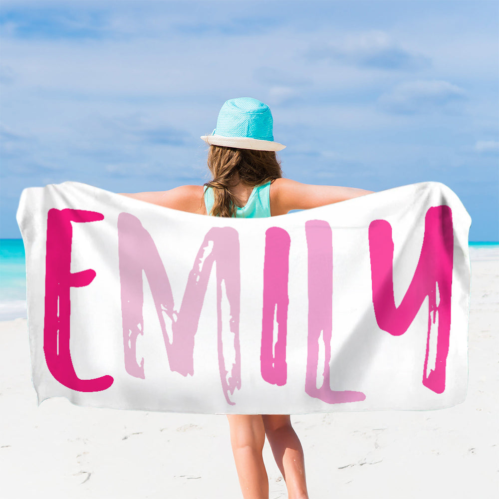 Custom Name Multicolor Beach Towel, Quick Dry Microfiber Bath Towel, Vacation/Beach/Pool Party Favor, Travel Essential, Gift for Kids/Family/Friends