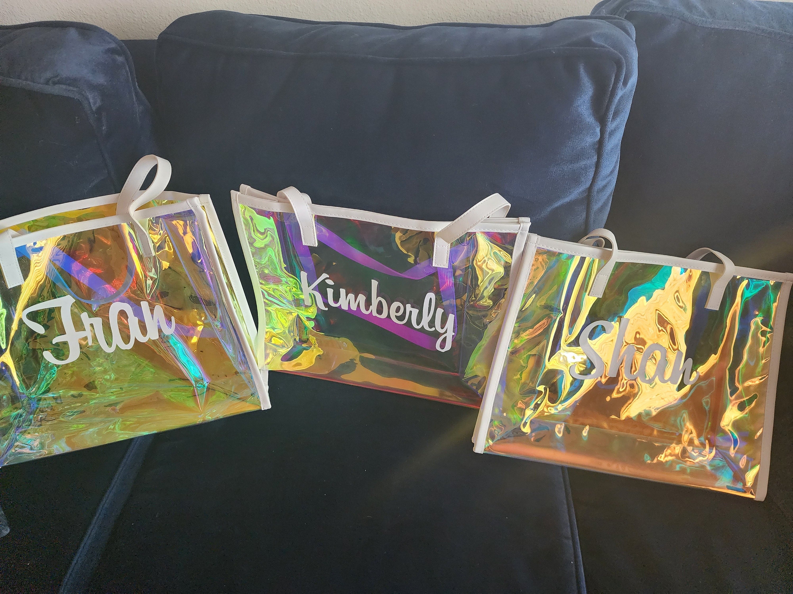 Custom Name Holographic Beach Bag, Waterproof Large Capacity Travel Bag Tote Bag, Bachelorette Party Favors, Christmas/Birthday/Wedding Gift for Her