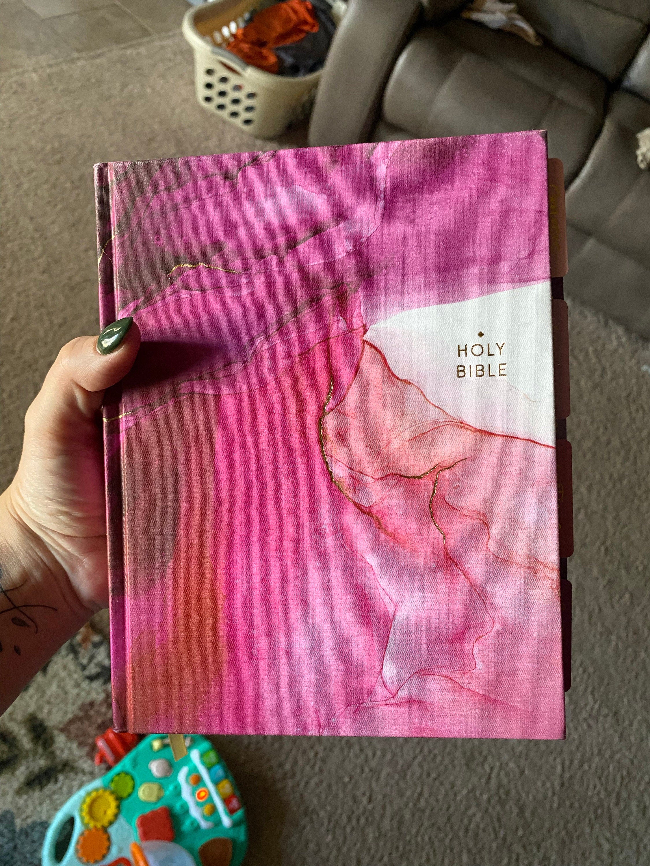 Gorgeous NIV Pink Marble Bible with TABS, Cloth over Board, Art Gilded Edges, Red Letter, Comfort Print