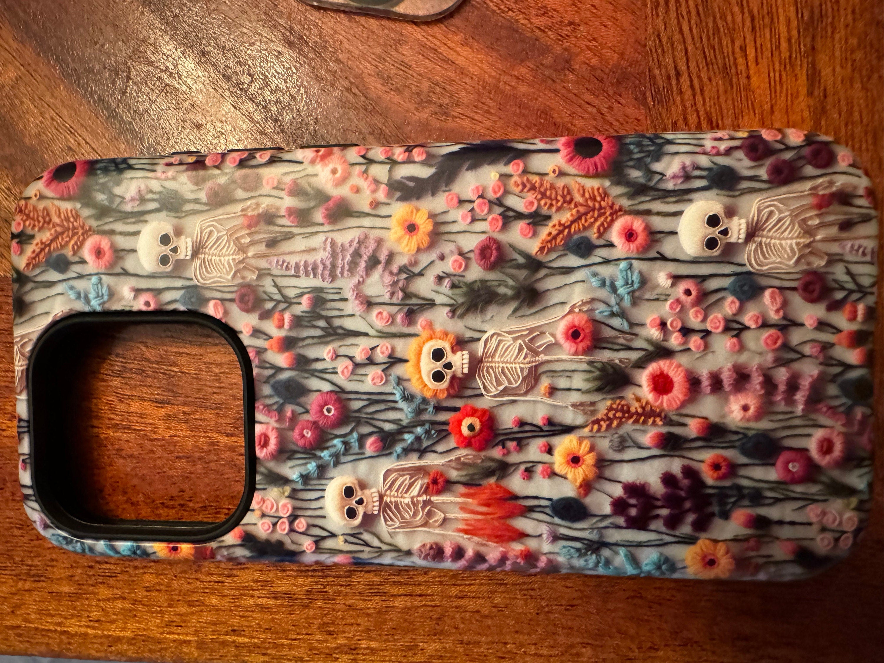 Vintage Skeletons in Bloom Phone Case | Embroidered Look Floral Charm Phone Cover | Halloween Cottagecore | iPhone | Pixel | Samsung