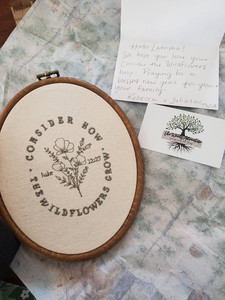 Consider the Wildflowers Luke 12:27 Floral Finished Embroidery Hoop Wall Decor, Scripture Home Decor, Bible Verses, Embroidery Nursery Decor