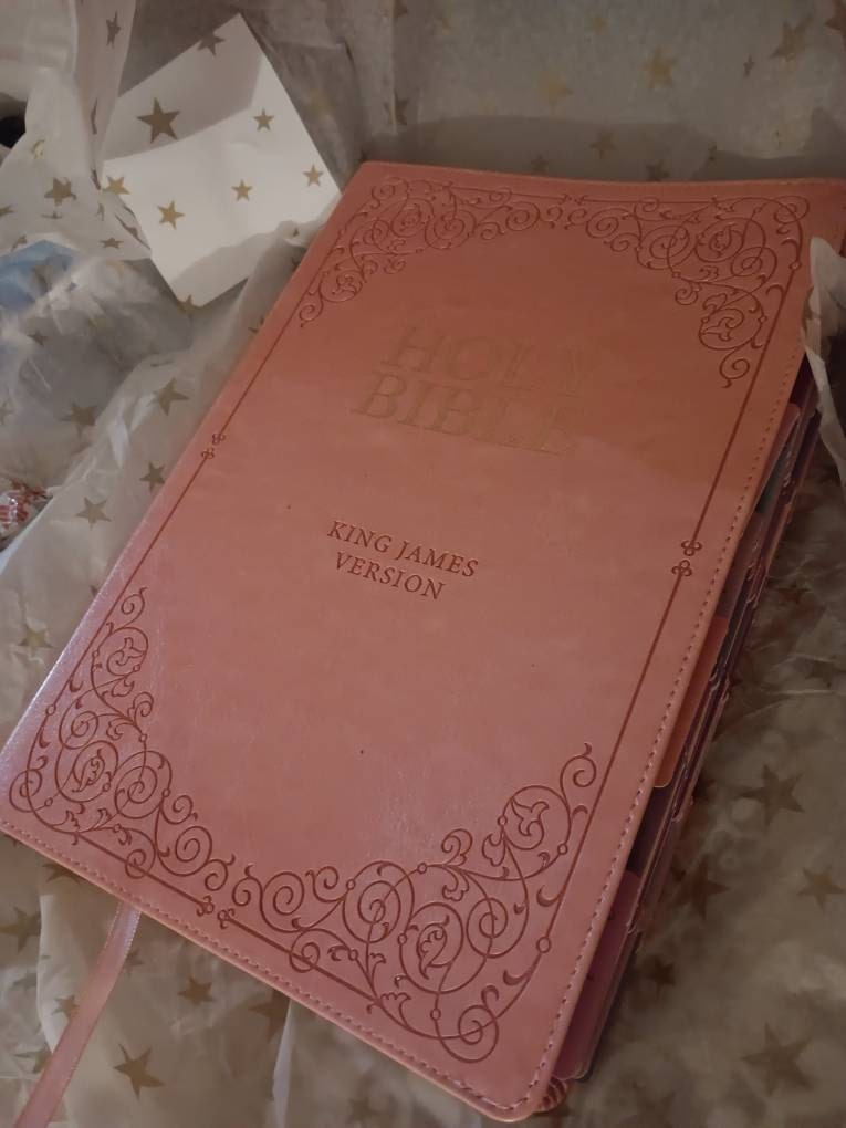 Beautiful KJV Pink Leather Soft Giant Print Bible with Ombre Tabs