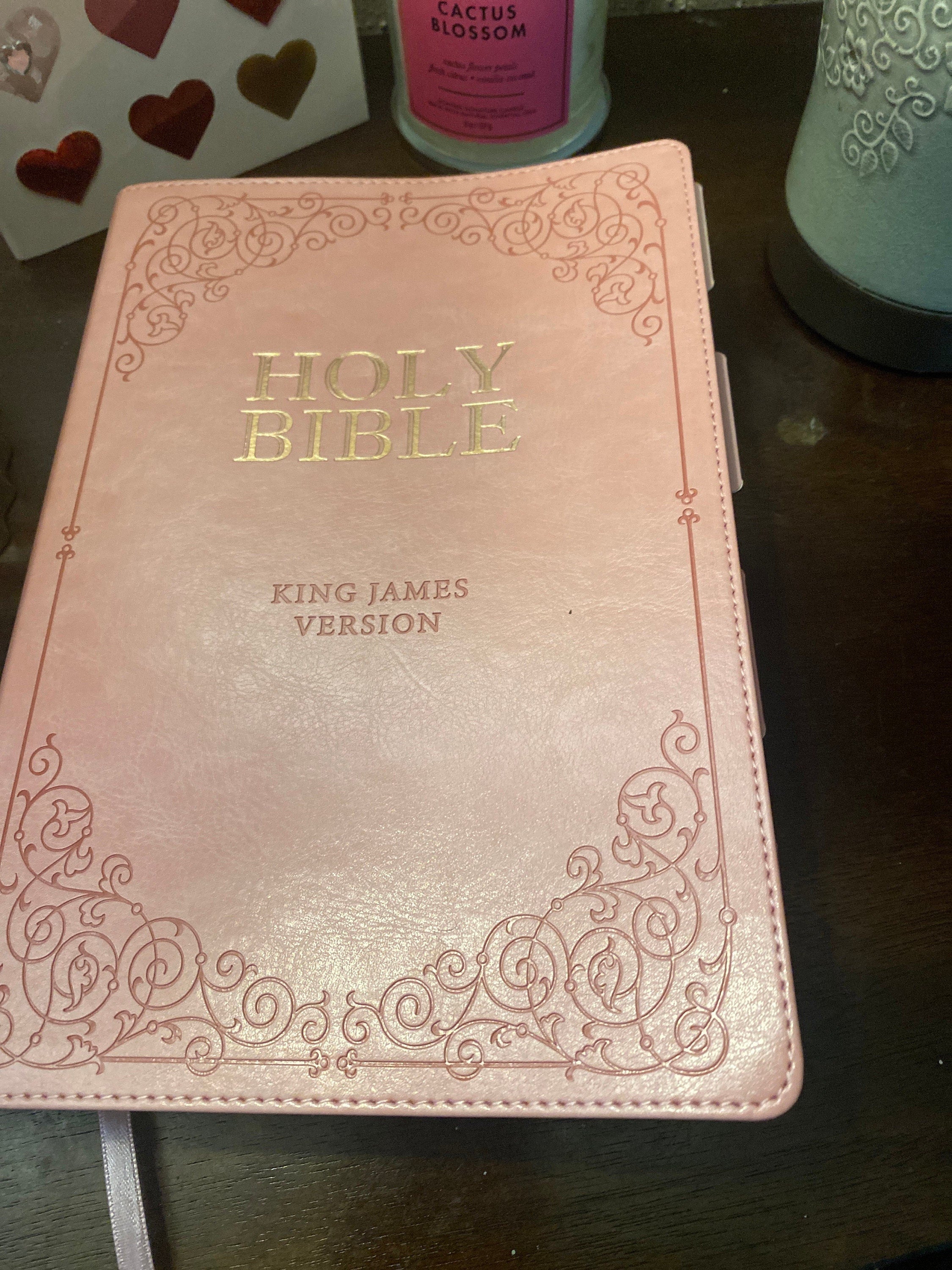 Beautiful KJV Pink Leather Soft Giant Print Bible with Ombre Tabs