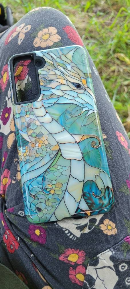 Dragon Stained Glass Design Phone Case for Samsung Galaxy S24, S23, S22, S21, S20 Plus, Ultra, Dragon Lover Gift
