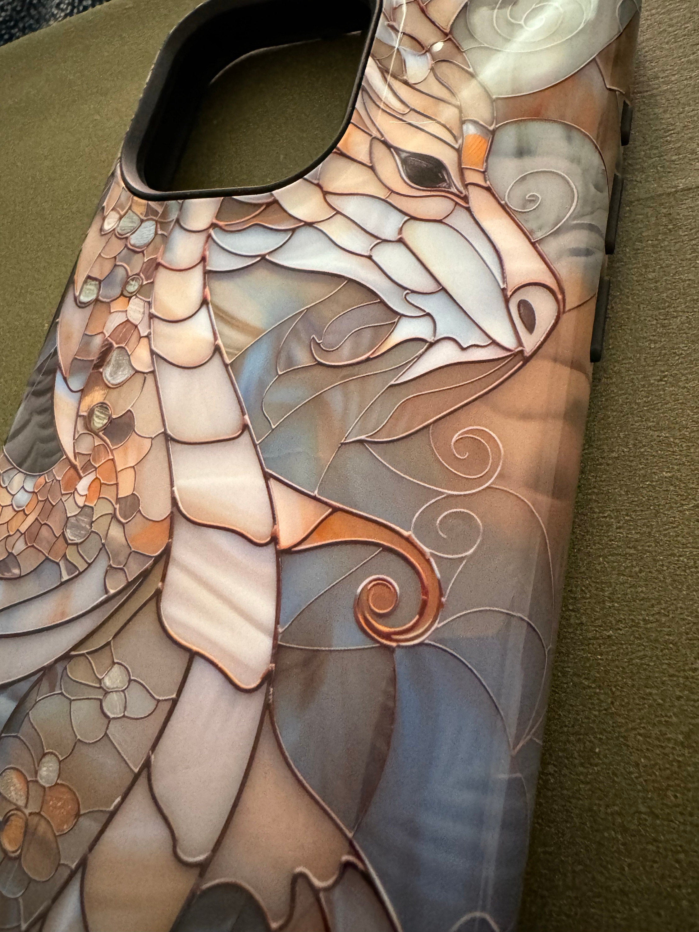 Dragon Stained Glass Design Phone Case with Magsafe for iPhone 15, 14, 13, 12, 11, XR, XS, Pro, Max, Mini, Dragon Lover Gift