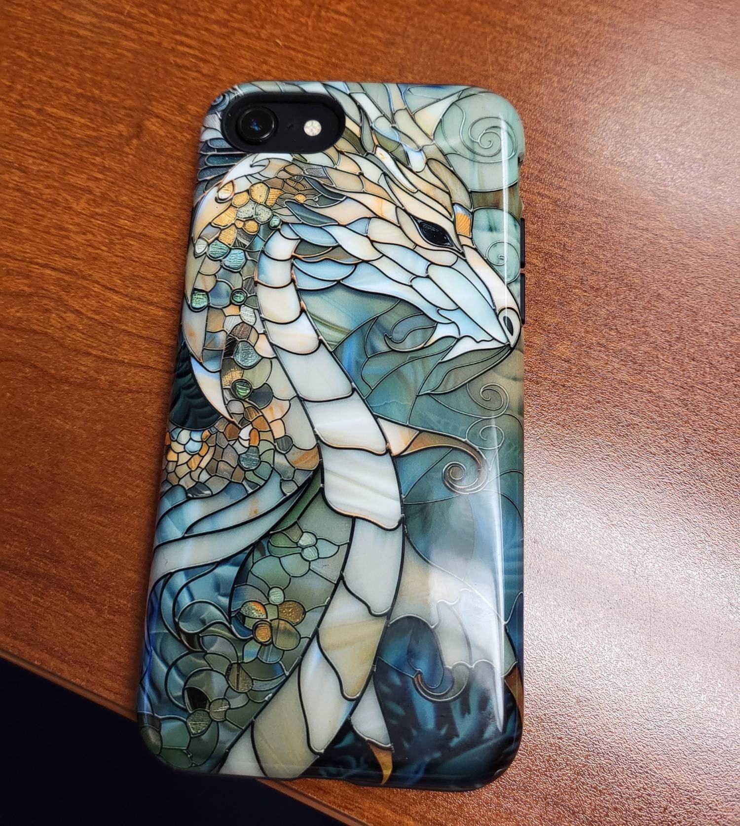 Dragon Stained Glass Design Phone Case with Magsafe for iPhone 15, 14, 13, 12, 11, XR, XS, Pro, Max, Mini, Dragon Lover Gift