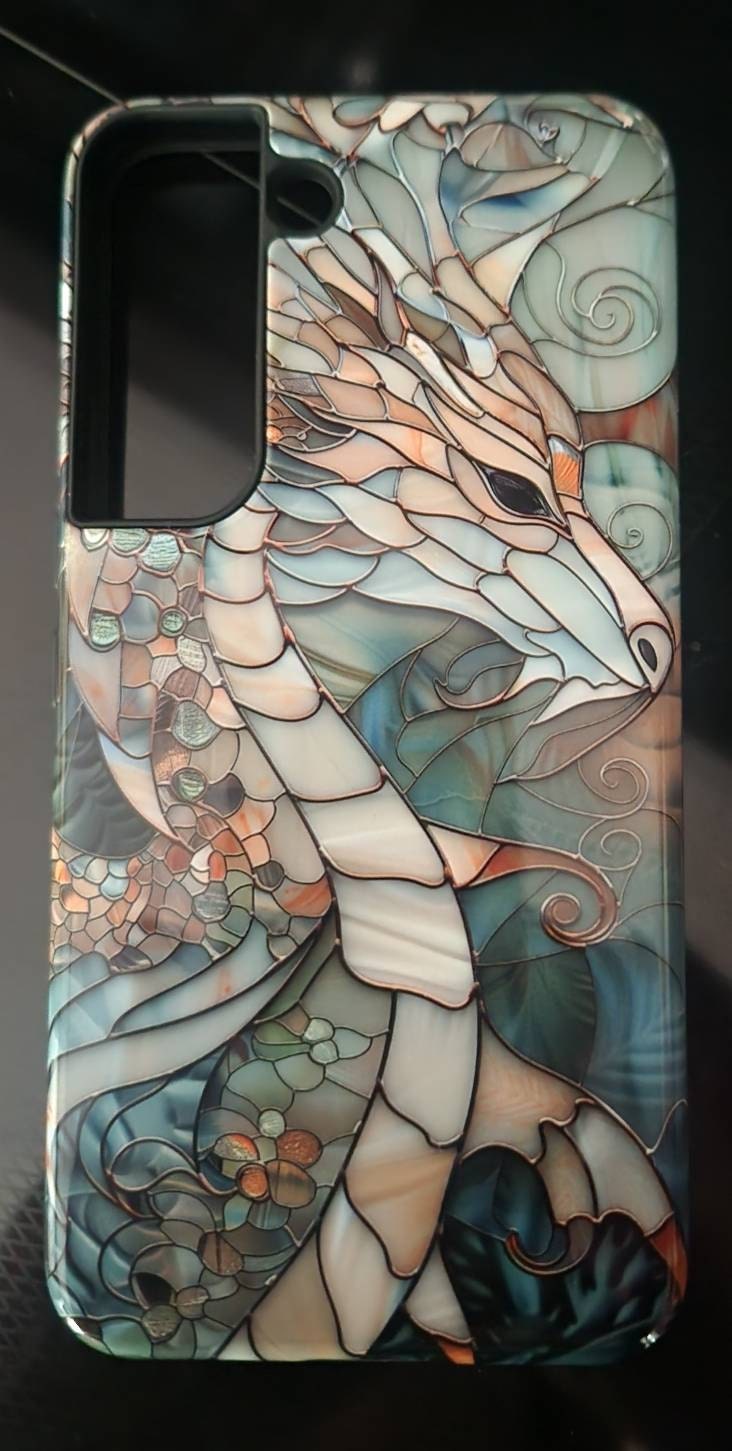 Dragon Stained Glass Design Phone Case for Samsung Galaxy S24, S23, S22, S21, S20 Plus, Ultra, Dragon Lover Gift