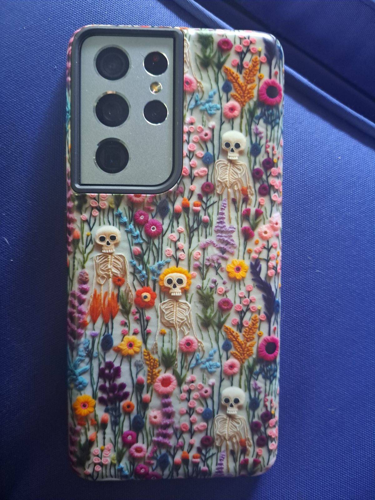 Vintage Skeletons in Bloom Phone Case | Embroidered Look Floral Charm Phone Cover | Halloween Cottagecore | iPhone | Pixel | Samsung