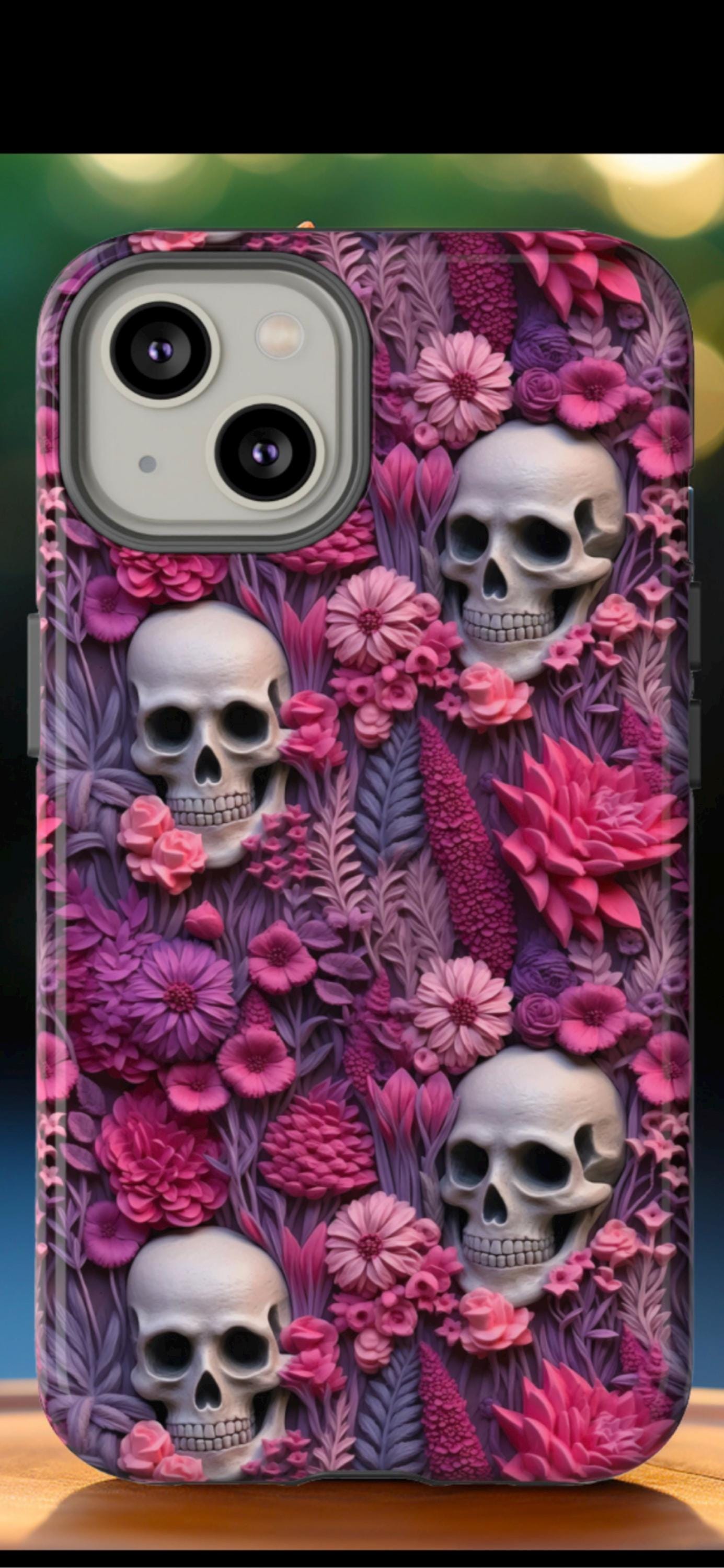 Valentines Skeletons In Bloom Phone Case | Embroidered Valentines Day Cottagecore Floral Skull Phone Cover For iPhone | Pixel | Samsung
