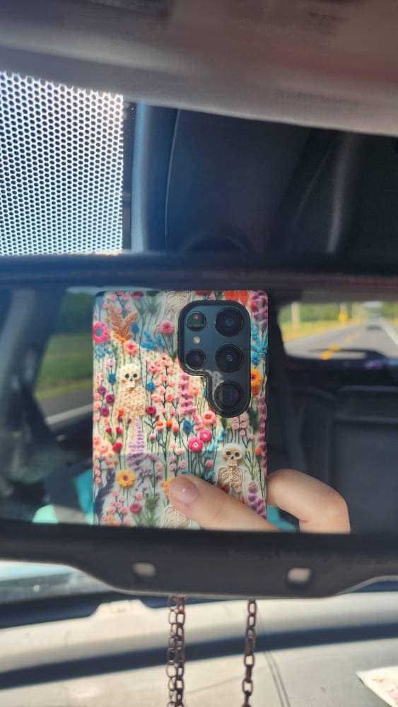Vintage Skeletons in Bloom Phone Case | Embroidered Look Floral Charm Phone Cover | Halloween Cottagecore | iPhone | Pixel | Samsung
