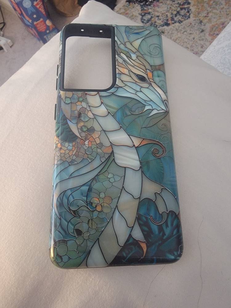 Dragon Stained Glass Design Phone Case for Samsung Galaxy S24, S23, S22, S21, S20 Plus, Ultra, Dragon Lover Gift