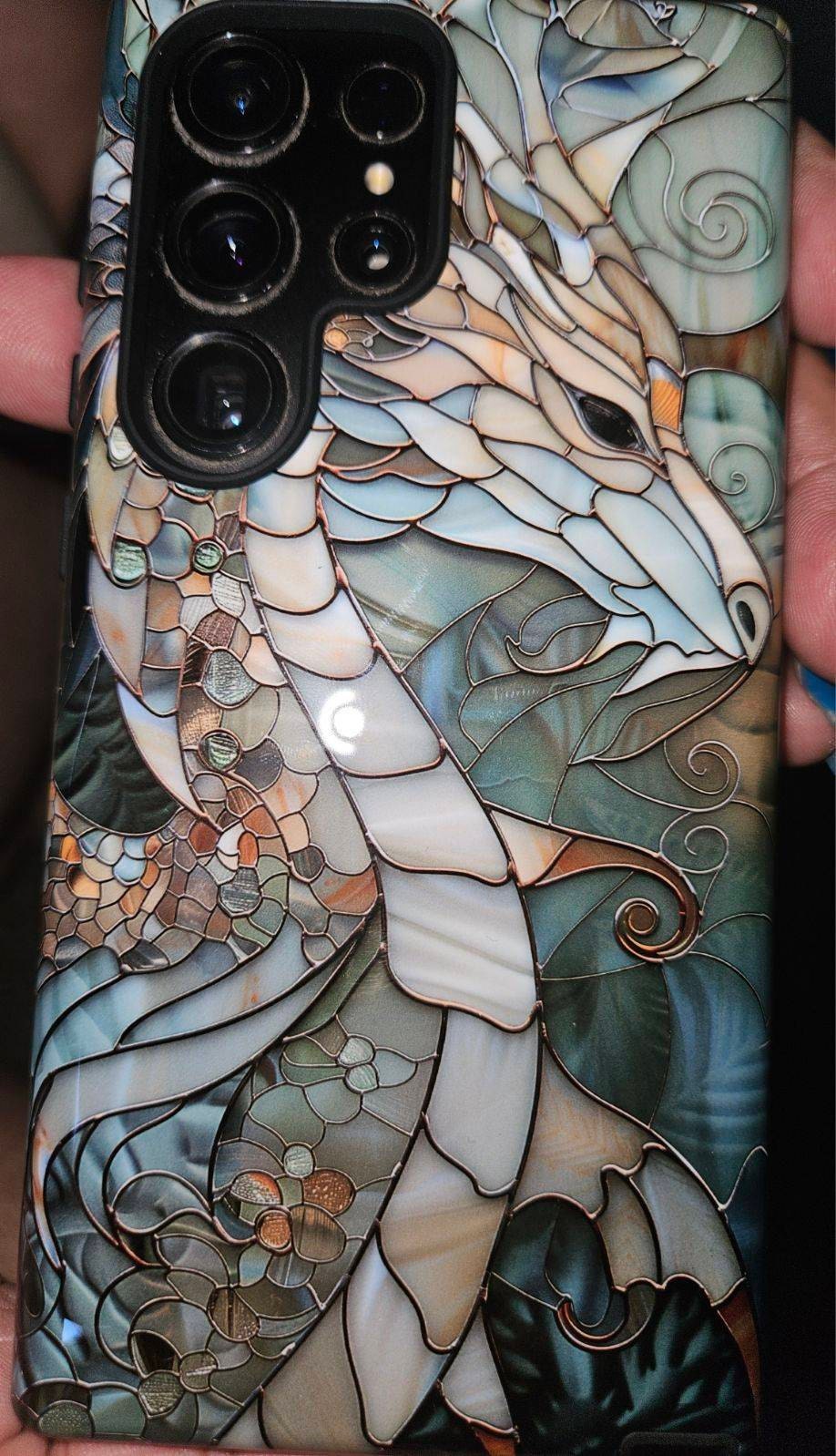Dragon Stained Glass Design Phone Case for Samsung Galaxy S24, S23, S22, S21, S20 Plus, Ultra, Dragon Lover Gift