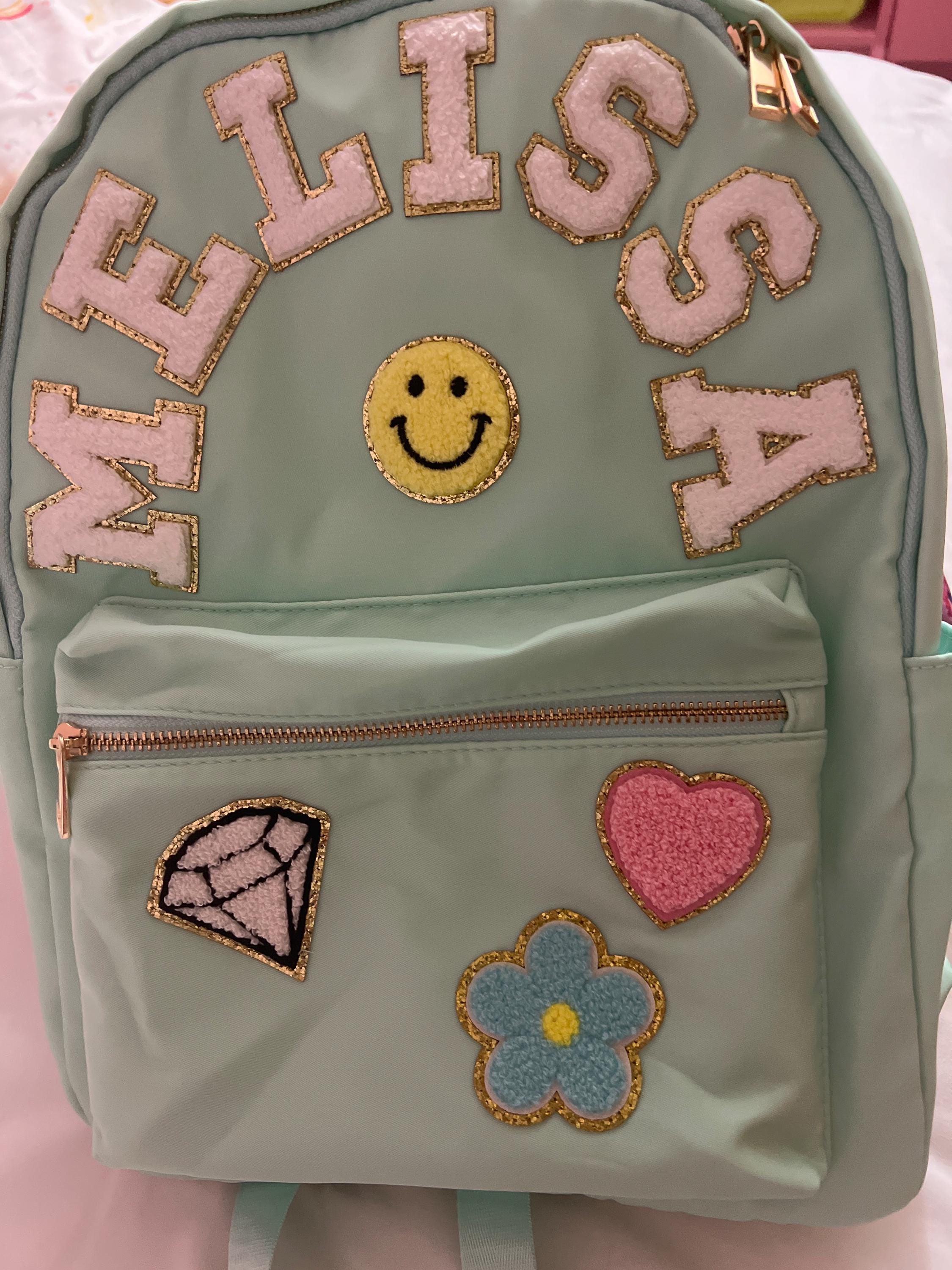 Sewn Patches Backpack Personalized Nylon Backpack with Patch Chenille Letter Custom School Bag Kids Back to School Lunch Box Bag Lunch Bag