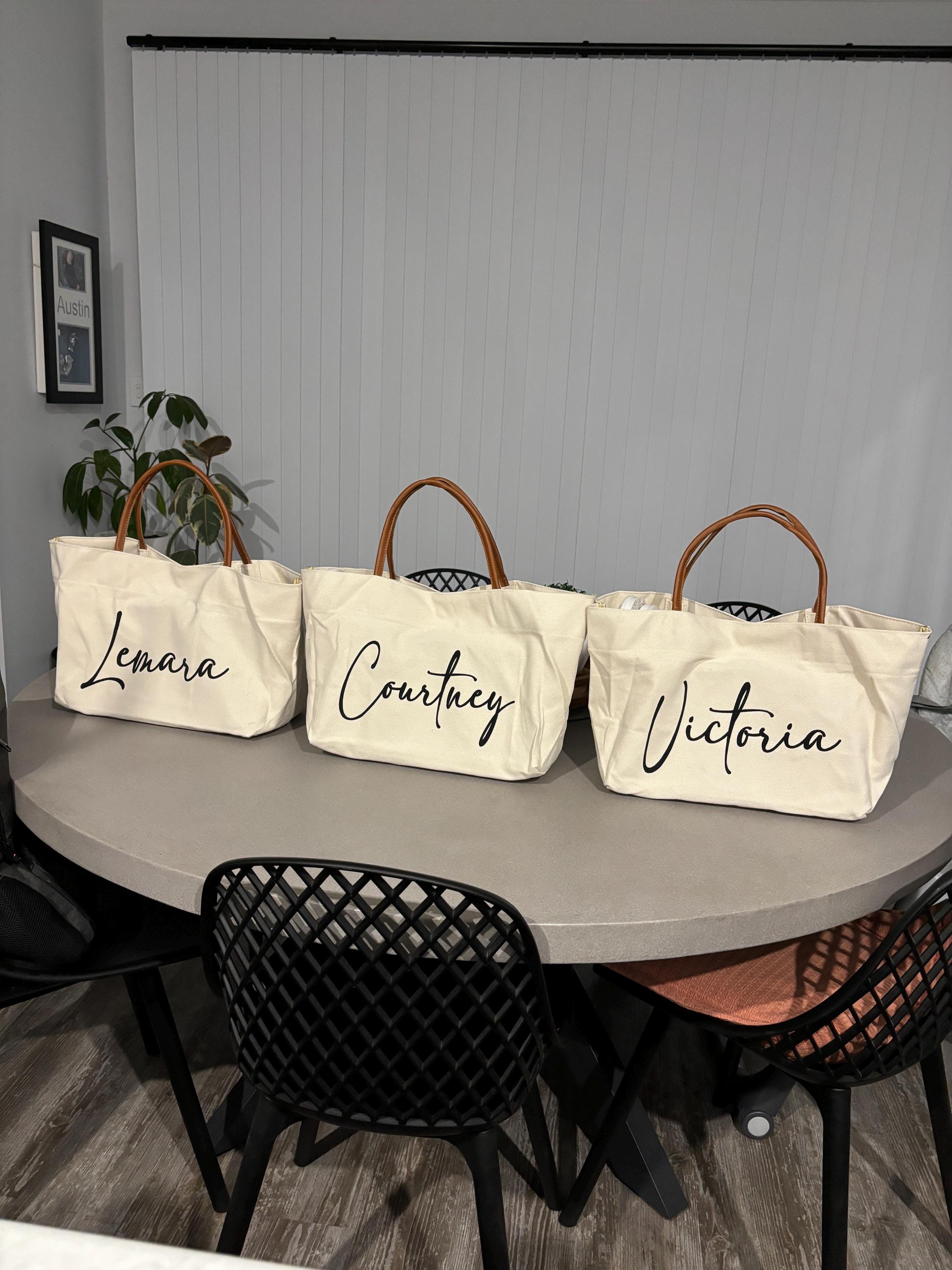 Custom Bridesmaid Canvas Tote Bag with Name, Beach Bag with Zipper/Magnetic Buckle, Bridal Party Gift, Birthday/Wedding Gift for Friends/Bridesmaid