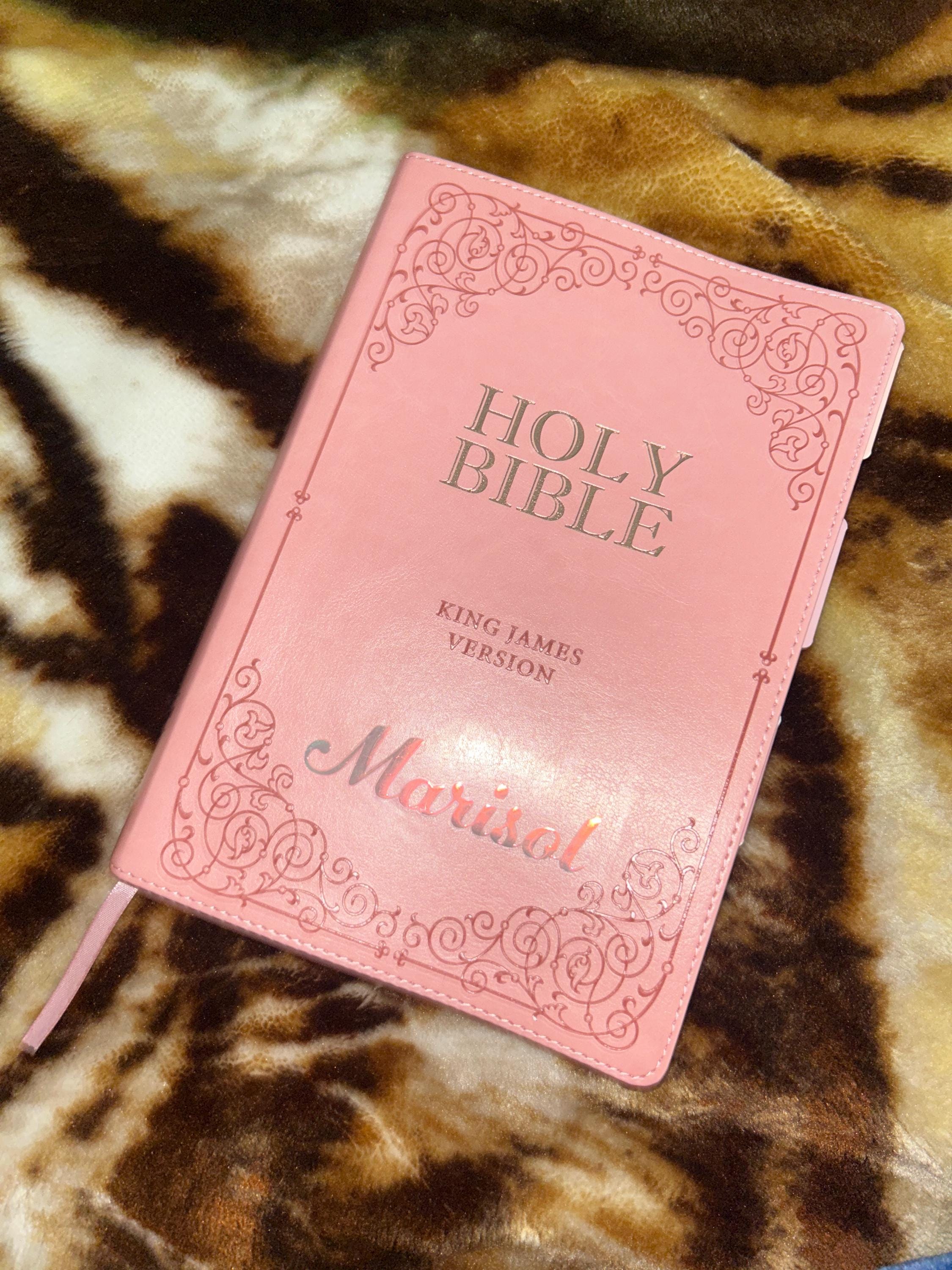 Beautiful KJV Pink LeatherSoft Giant Print Bible with Pink Ombre Tabs and Personalized with Name