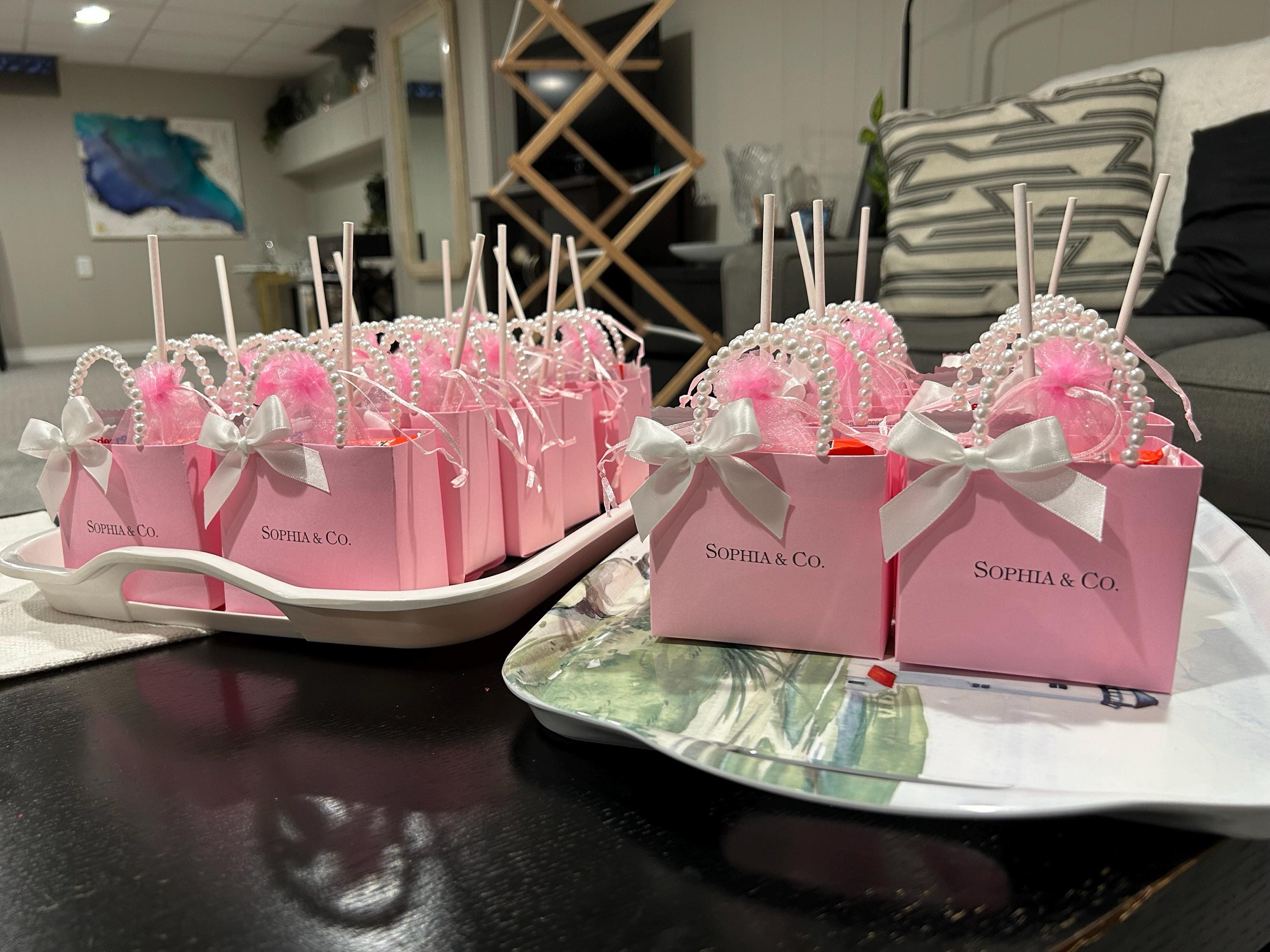 Pearl handle Pink & blue party favor bags, Personalized for you!