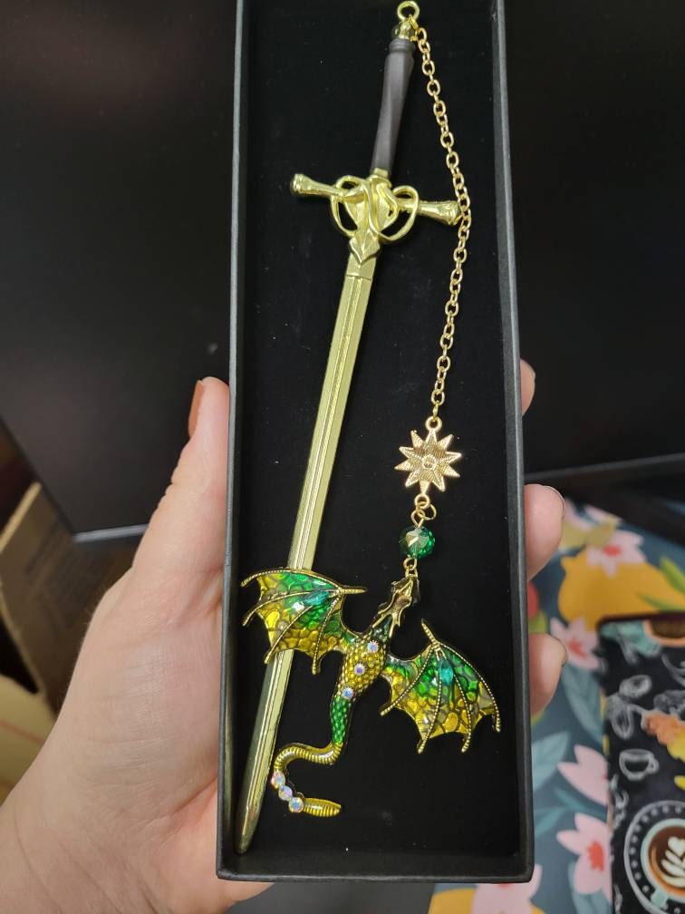 Sword Dragon Bookmark Birthday Gifts for Book Lover Reader Fantasy Bookworm Silver Gold Metal Charm Anniversary Gift Bookish Accessories